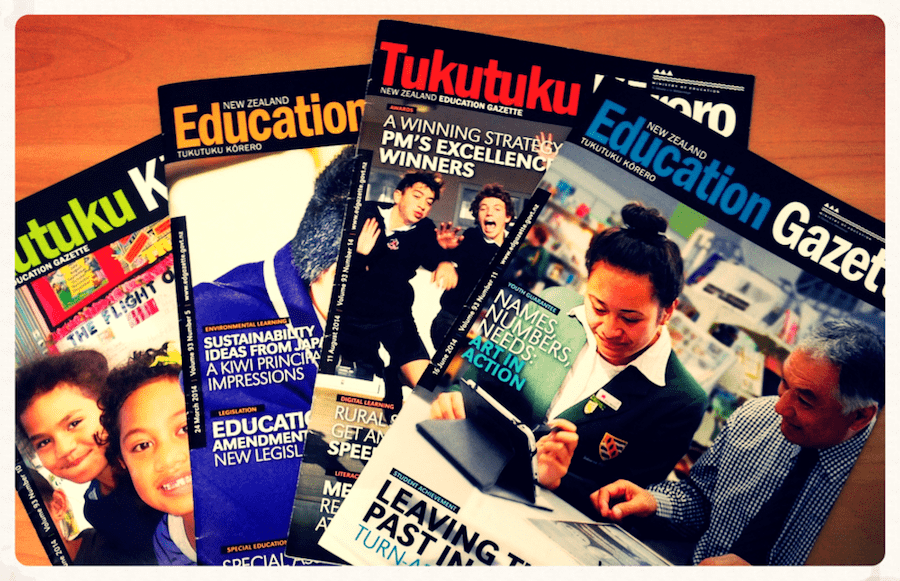 A pile of Education Gazette magazines
